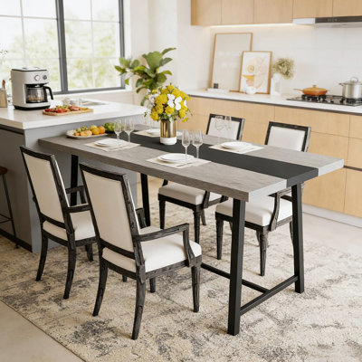 Long Dining Table With Large Tabletop And Steel Legs,Kitchen Table,For Your Home