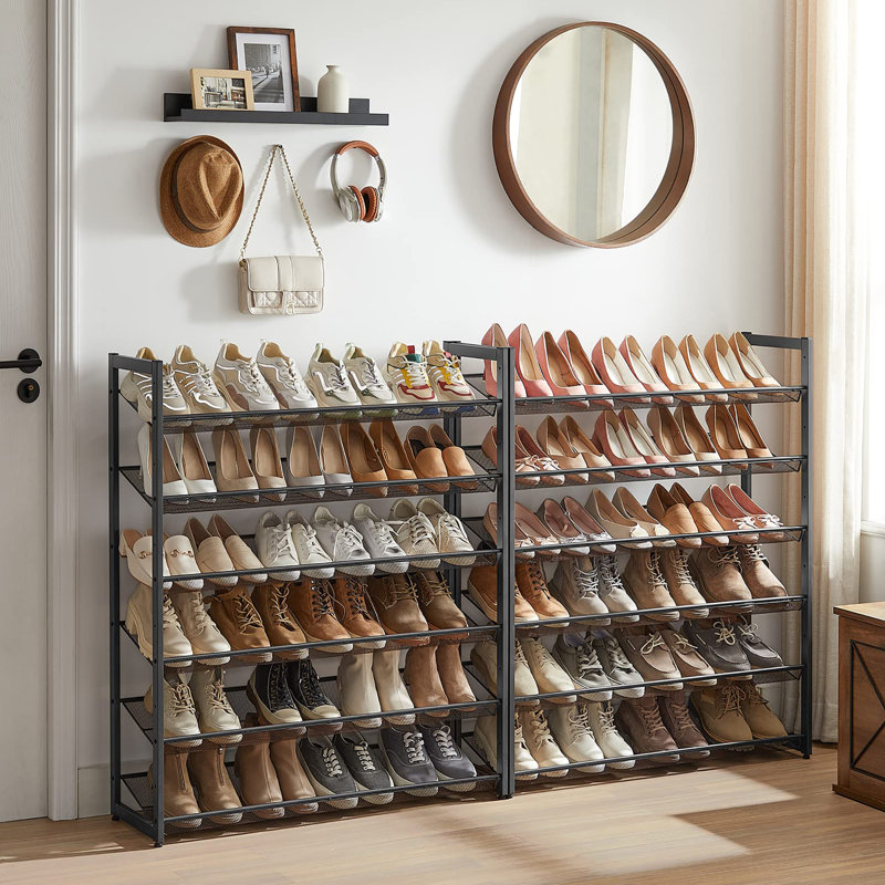 Range-chaussures en métal à 12 niveaux, avec tablettes réglables plates ou en angle, ensemble de 2 tablettes empilables à 6 niveaux