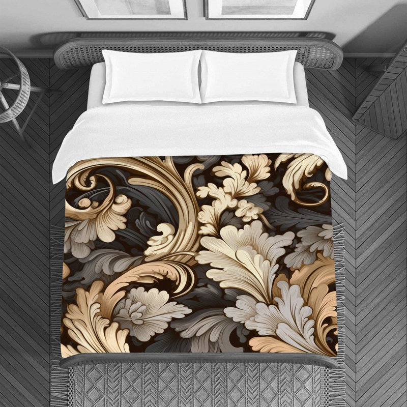Housse de couette Acanthus Bedding, Housse de couette pour lit simple, Bleu / Argent