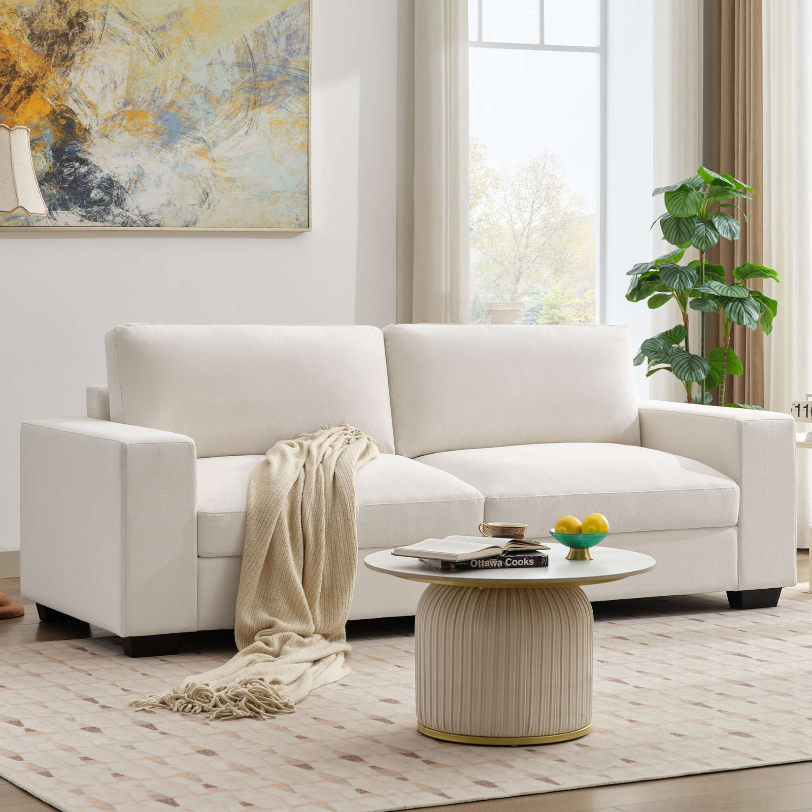 Alden 91" Cotton Sofa Bed, White Performance