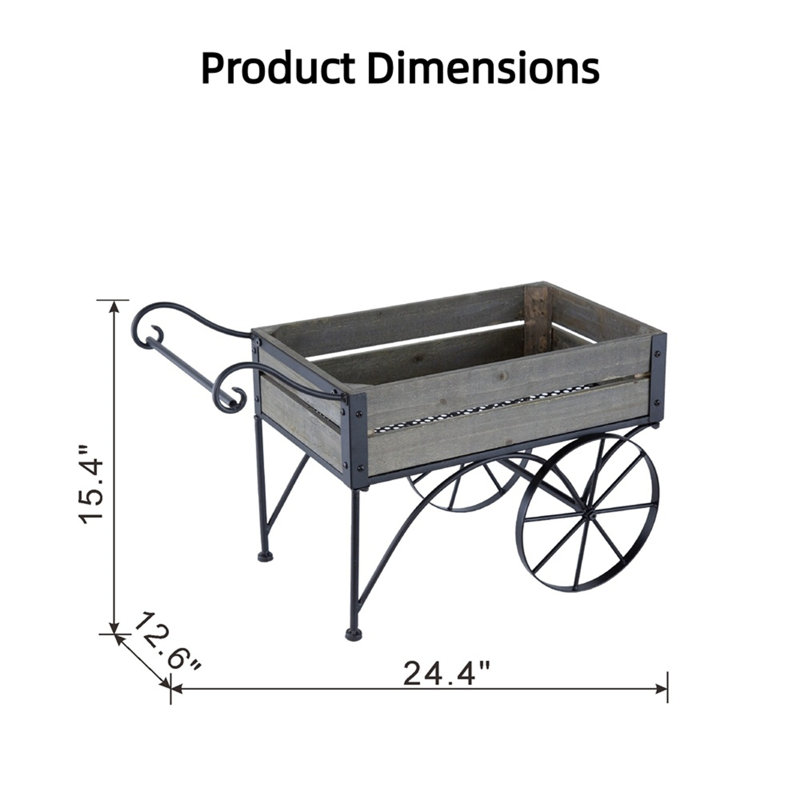 [rustic Black Trolley Cart Plant Stand]24.4" H Iron-pine Planter | Wheeled Garden Decor For Patio/porch/greenhouse (9.9lbs)​