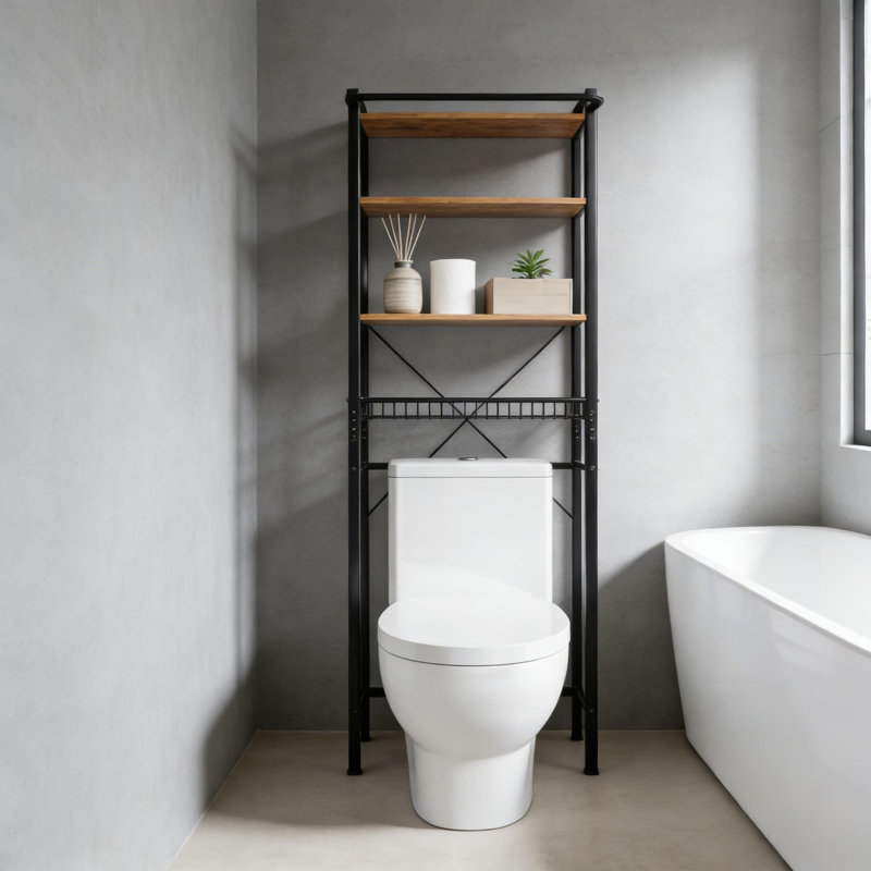 Étagère de rangement au-dessus de la toilette, organisateur de salle de bain à 4 niveaux avec tablette réglable, barre à serviettes et panier en filet, économiseur d'espace autoportant pour les essentiels de salle de bain