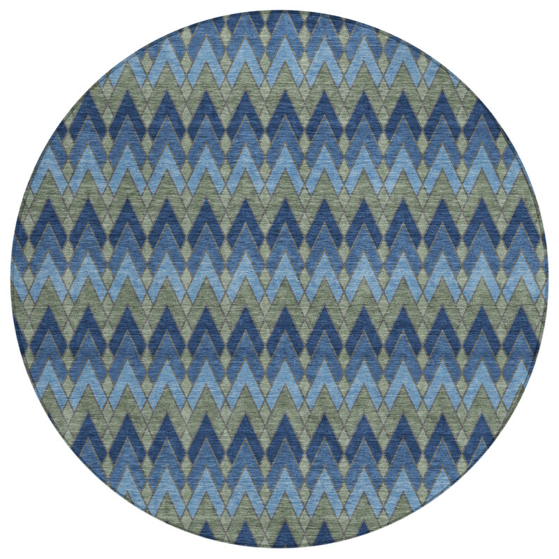Machine Washable Indoor/Outdoor Chantille ACN2558 Geometric Rug, Round 8', Navy