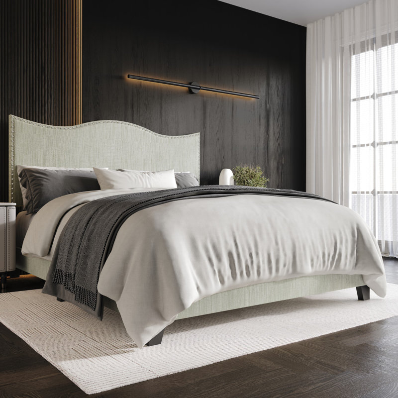 Upholstered Standard Bed, Queen, Light Gray