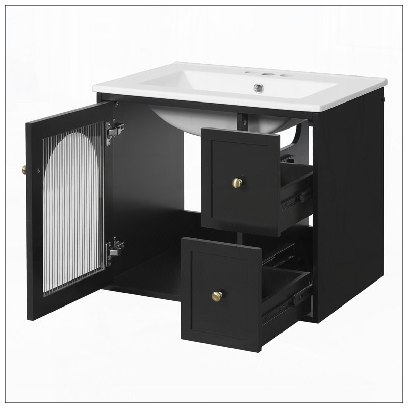 Meuble-lavabo 24 po avec lavabo en céramique, Noir
