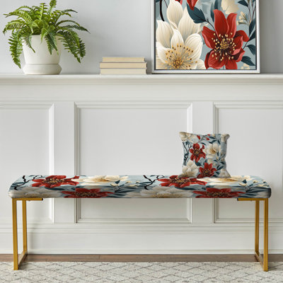 Red And White Orchids Floral Pattern - Floral Upholstered Gold Bench