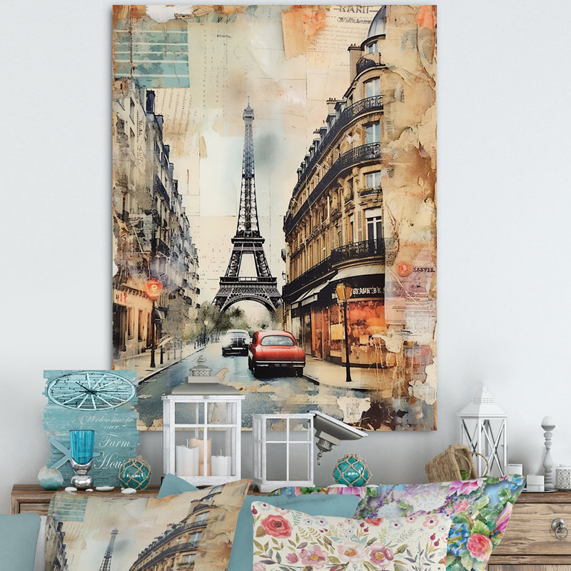 Collage rétro Paris Nostalgia I, Toile tendue, H 32 po x l 16 po x P 1 po