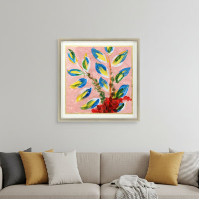 Art mural encadré argenté rose et bleu
