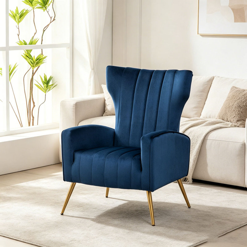 Fauteuil à oreilles moderne rembourré, Bleu