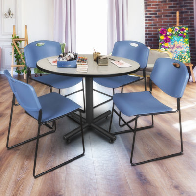 Nicklos Round Breakroom Table, 4 Zeng Stack Chairs