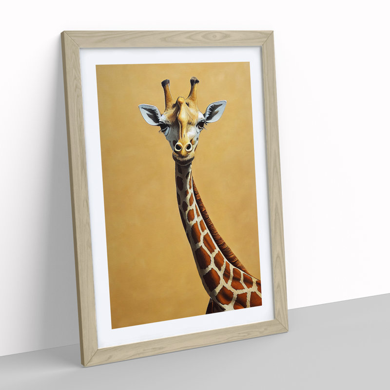 Cute Giraffe - Single Picture Frame Print, Oak, 34cm H x 25cm W x 2cm D