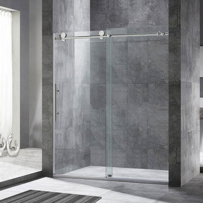 44"- 48" W x 76" H Single Sliding Frameless Shower Door with 3/8"(10mm) Explosion-Proof Clear Tempered Glass, Stainless Steel Accessories