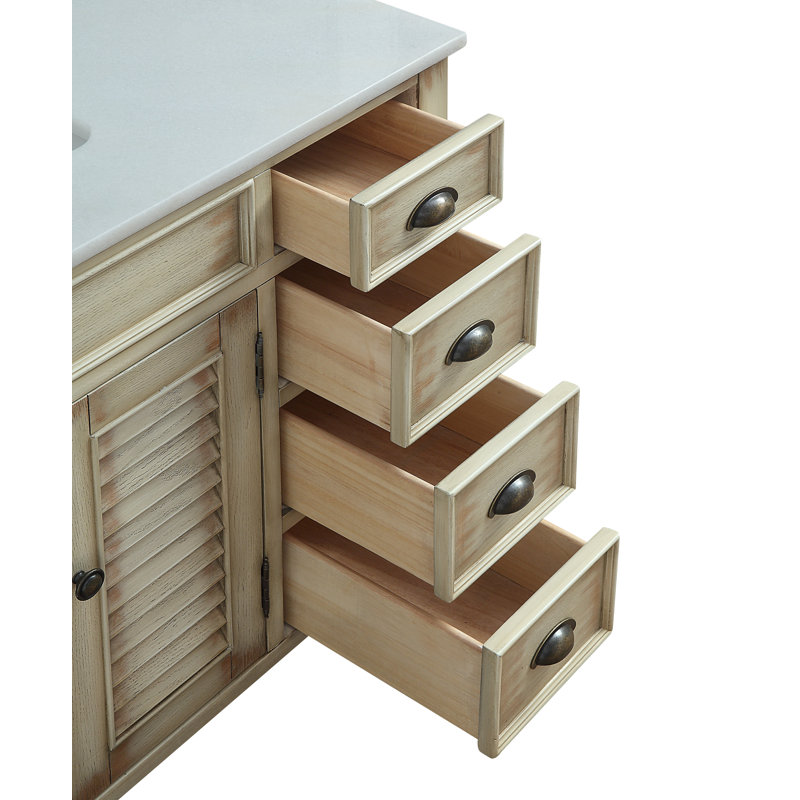 Lemoore 47'' Single Bathroom Vanity with Marble Top, Distressed Beige