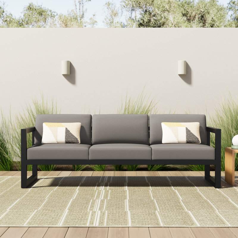 Smith 84.25'' Wide Rectangle Powder Coated Aluminum Patio Sofa with Sunbrella® Cushions, Canvas Charcoal Sunbrella® Canvas