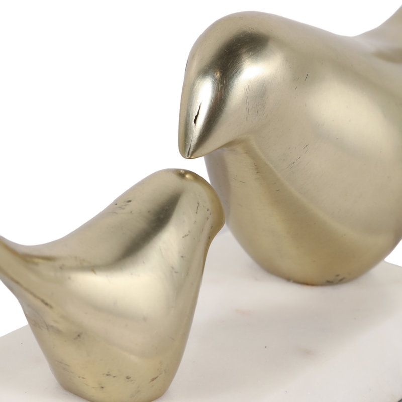 Figurine sculpturale en métal à deux oiseaux avec base en marbre pour décoration intérieure