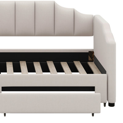 Twin XL To King Extendable Daybed With Storage Drawers & LED Lights, Upholstered Sofa Bed, Twin XL Upholstered Daybed by Latitude Run