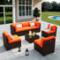 Ensemble de conversation modulaire en osier 6 personnes avec coussins Treyshun