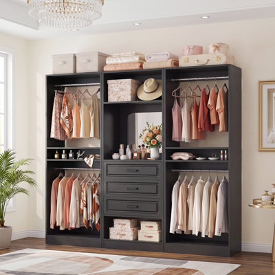 Freestanding Closet System with Drawers, Adjustable Closet Organizer with Hanging Rods and Shoe Racks