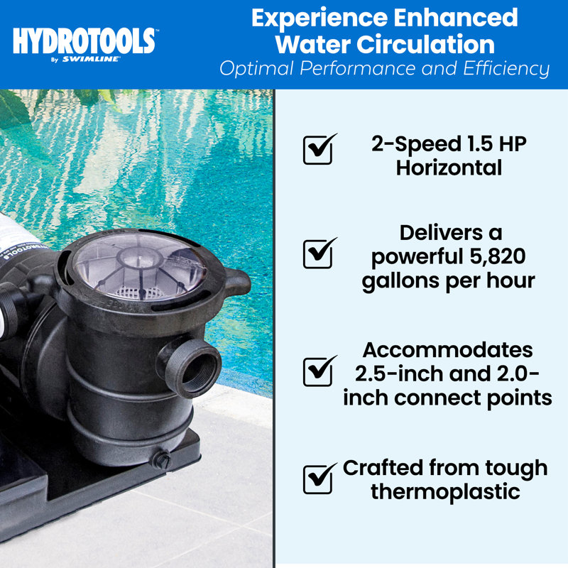 Black Thermoplastic 1.5 HP 2-Speed Horizontal Discharge Pool Pump