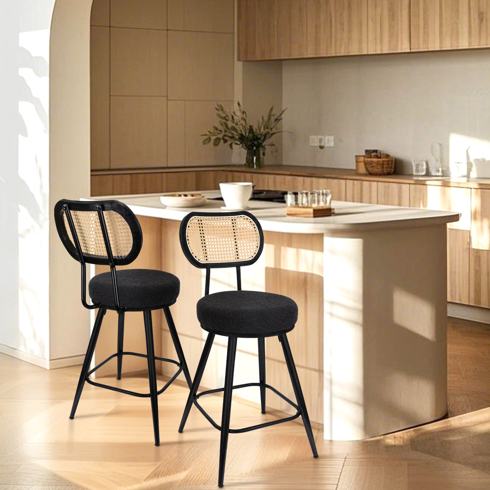 George Oliver Black Swivel Counter Stools (Set of 2) | Wayfair