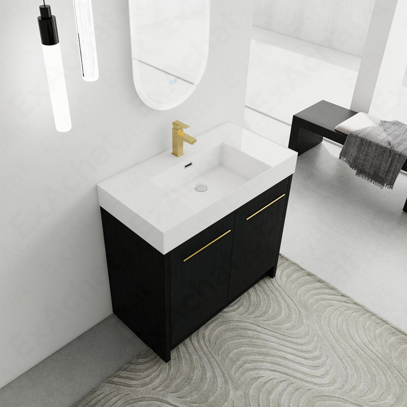 Meuble-lavabo autoportant de 36 po avec lavabo en résine et porte à fermeture douce, H 35,1 po x l 35,4 po x P 18,1 po