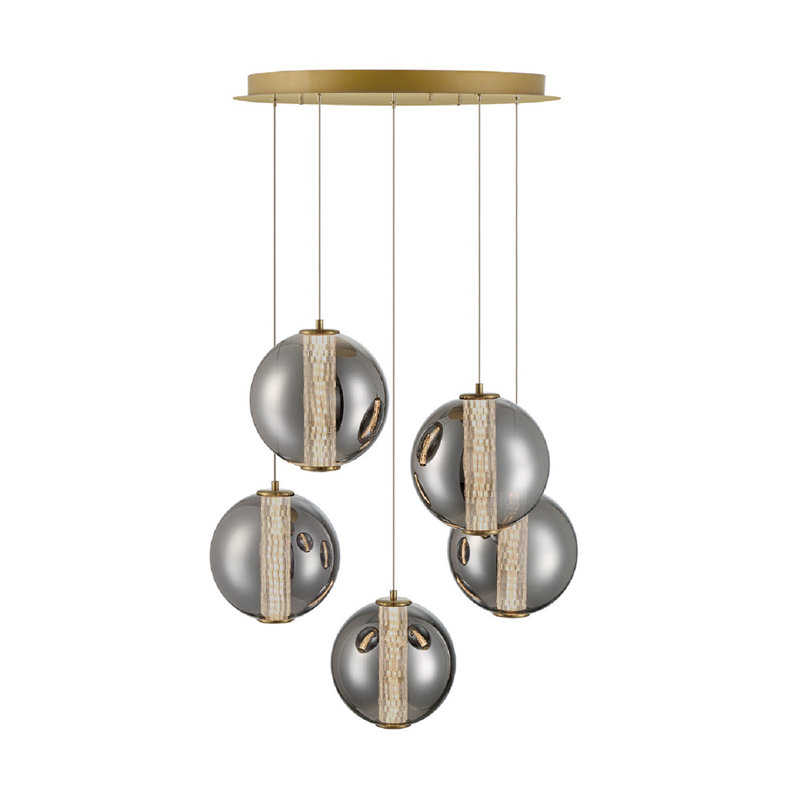 Atomo 5 Light Pendant in, Smoked, Gold