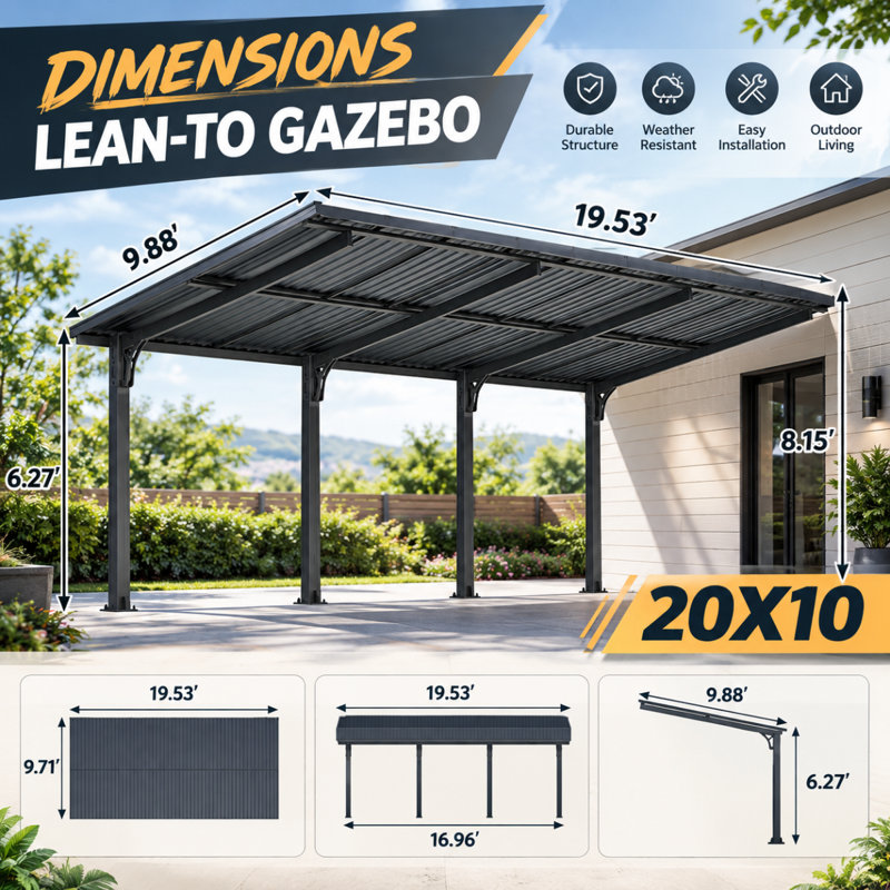 Pergola d'extérieur à toit rigide pour terrasse, H 97,8 po x l 234,36 po x P 118,56 po