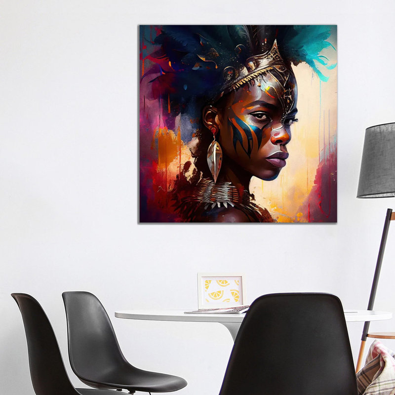 Femme de guerre puissante d'Afrique IV, Canevas, H 37 po x l 37 po x P 1,5 po