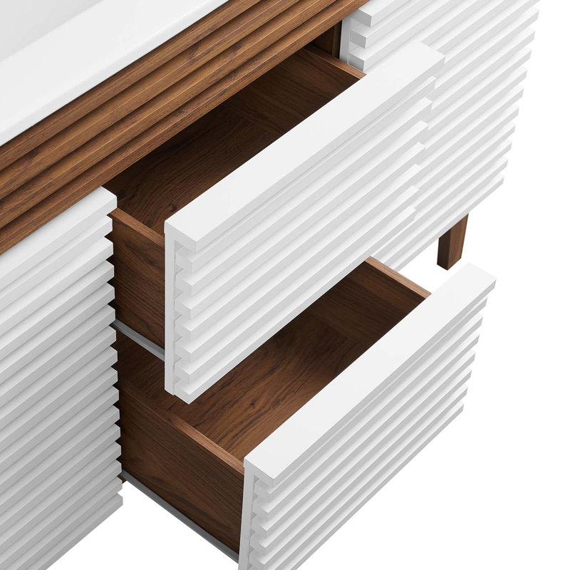 Render 48" White and Walnut Double Sink Bathroom Vanity