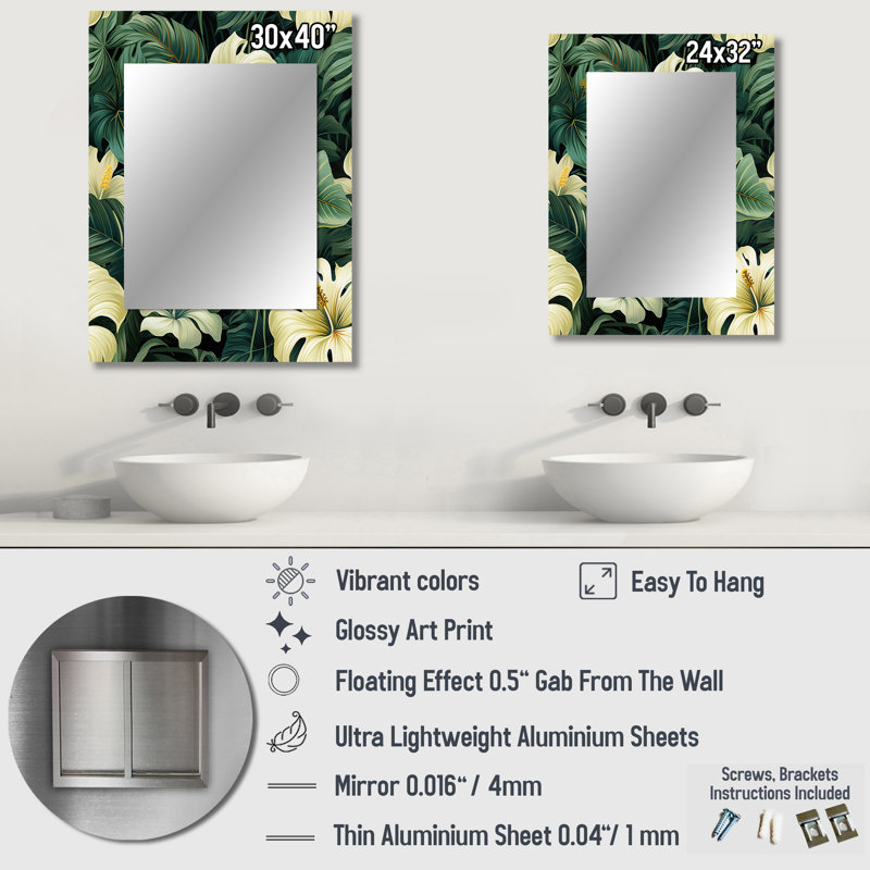 Amiera Monstera Elegance, motif tropical - miroir mural unique, botanique, floral, 32 po x 24 po