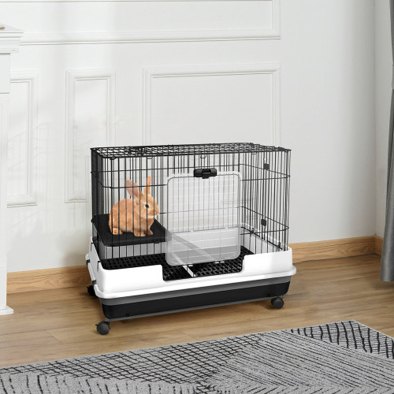 Cage à lapin à 2 niveaux avec roulettes pour petits animaux