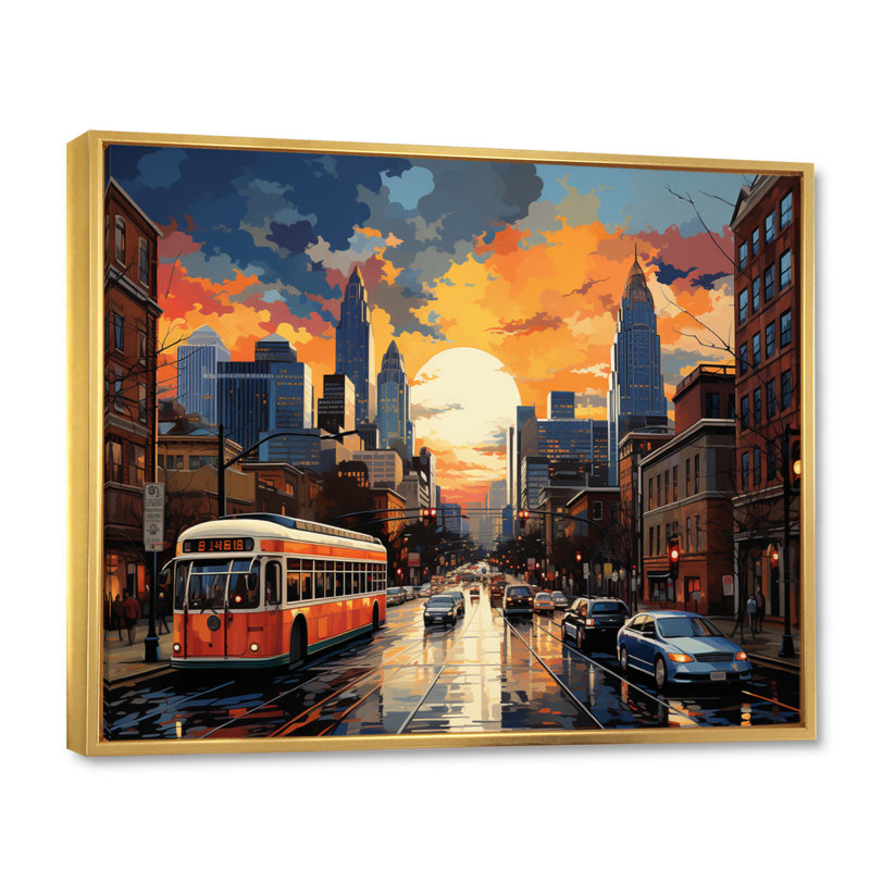 City Charlotte Collage II sur toile, H 16 po x l 32 po x P 1 po, Cadre flottant doré