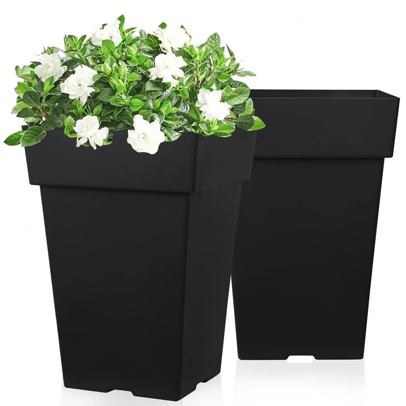 Ensemble de 2 grandes pots à fleurs en plastique, Noir