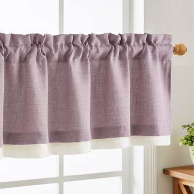  Cantonnière à double couche pour cuisine, cantonnière en lin semi-diaphane avec passe-tringle pour le sous-sol, 52 po x 18 po, bleu pierre, 1 panneau