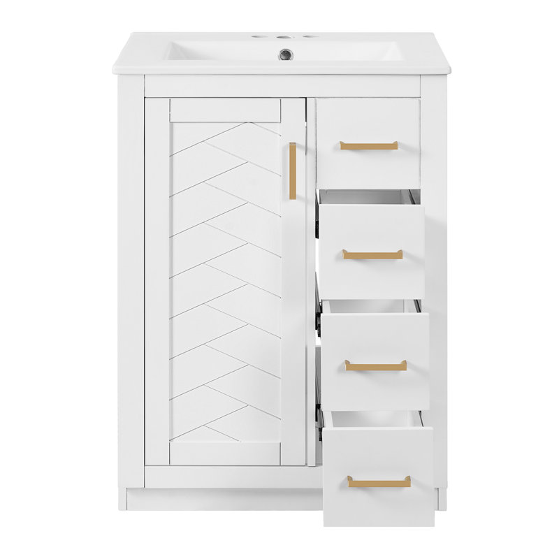 Meuble-lavabo 24 po avec lavabo en céramique intégré, Blanc