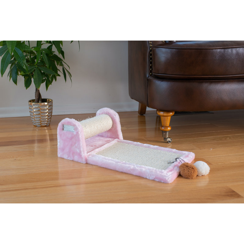 Pink Sisal Rolling Cat Scratcher with Faux Fur