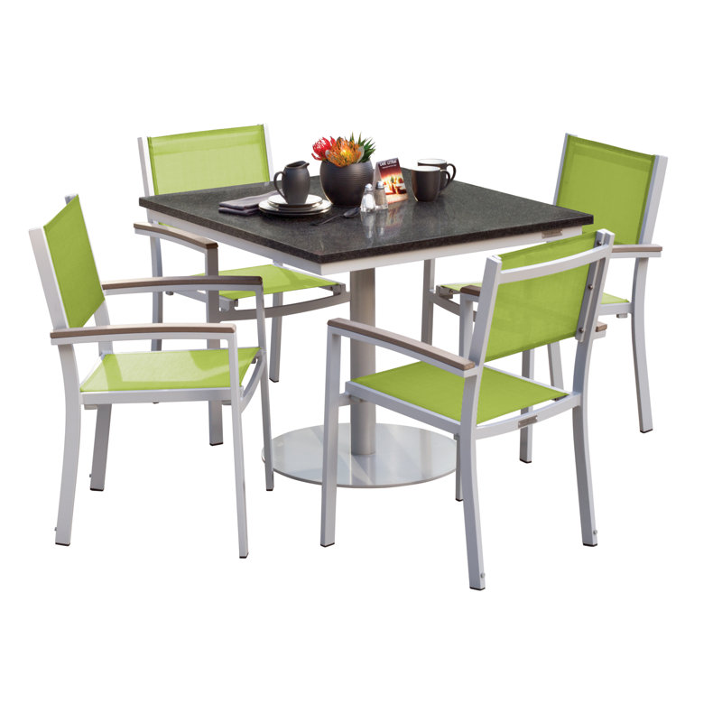 Travira Stacking Patio Dining Chair, Go Green, Tekwood Natural, Flint