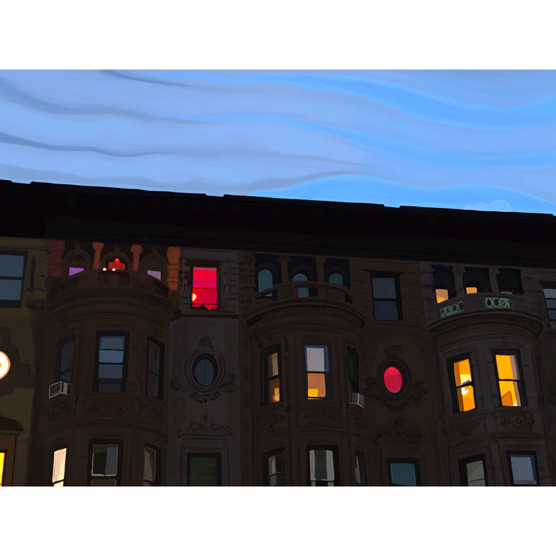 «Row House at Twilight» par Evan Sklar - impression, H 17,2 po x l 21,2 po, Cadre noir
