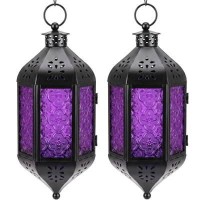 Hanging Moroccan Decorative Candle Lantern with Chain for Outdoor Patio or Porch (Set of 2)