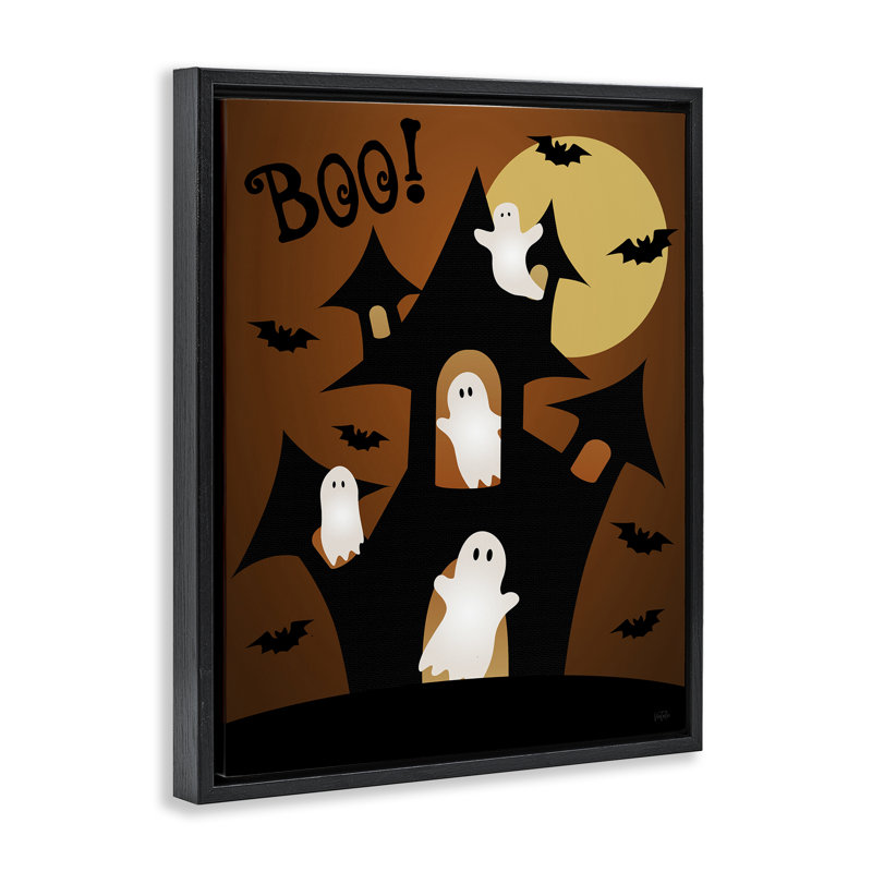 Cadre flottant Ghostly Haunted House, design par Natalie Carpentieri, Cadre flottant noir de jais, H 21 po x l 17 po