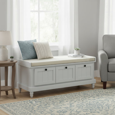 Modern Elegant Wooden Storage Bench with Removable Seat Cushion