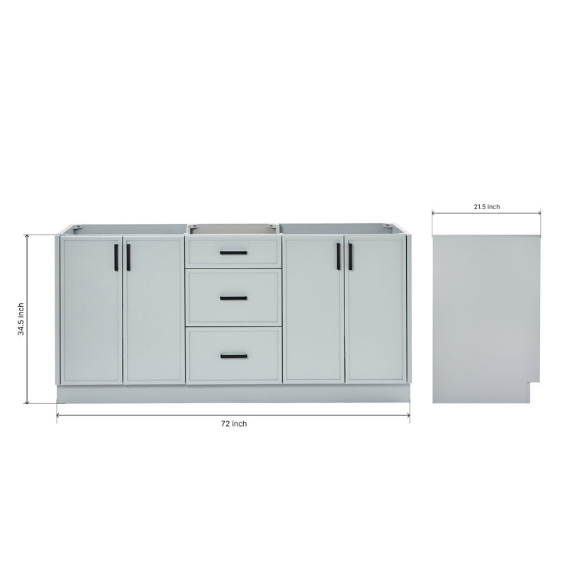 ARIEL Kelly 72 Double Bathroom Vanity Base Only, Gray
