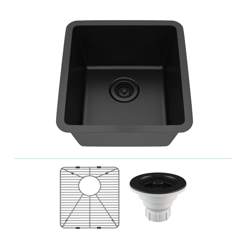 16" x 18" Quartz Kitchen Sink, Single Bowl Sink, Drop-in Sink, Undermount Sink, Granite Kitchen Sink, with Steel Grids and Basket Strainer