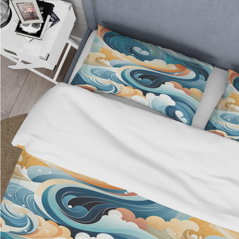 Ensemble de housse de couette Oceanic Blue Coastal Fusion I, Housse de couette pour très grand lit et 2 très