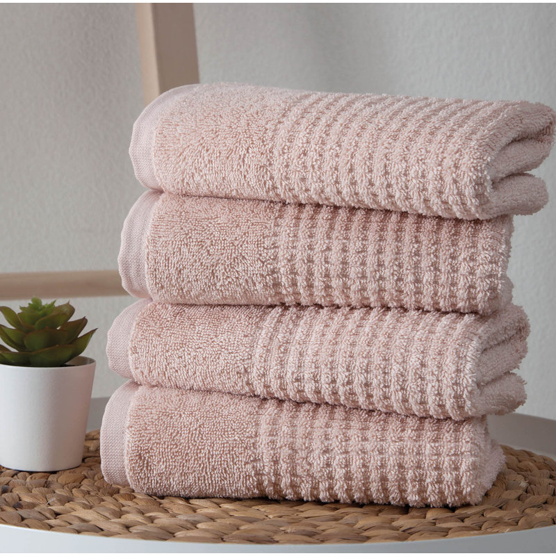 Earline 4-Piece Turkish Cotton Hand Towel Set, Pink