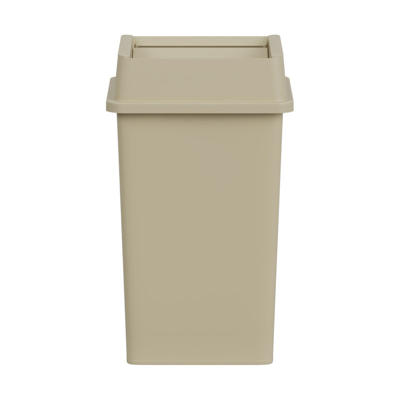 Poubelle carrée en plastique 35 gallons beige avec couvercle à abattant et canaux d'aération, Beige