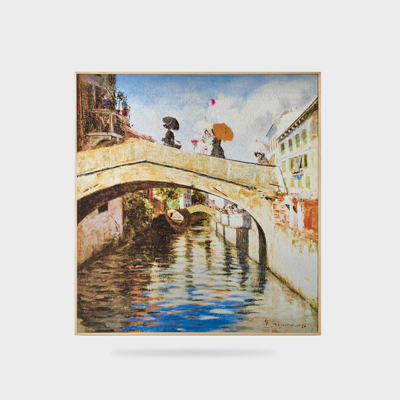 Boat at San Marco Bridge 1 Piece Painting, Brown Framed