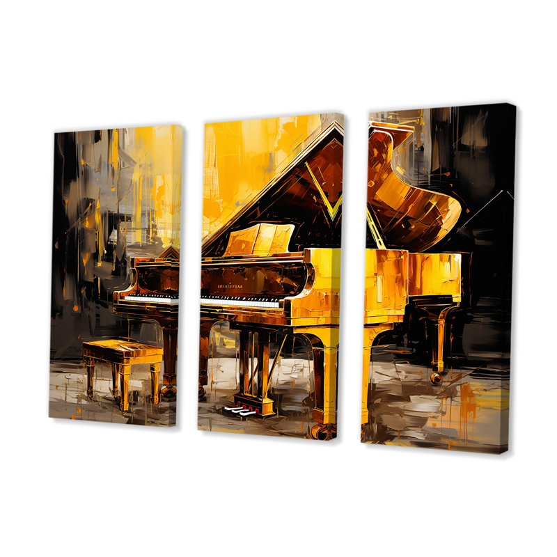 Black and Yellow Piano Jazzed Keys II - Ensemble de décorations murales piano, H 32 po x l 48 po x P 1 po