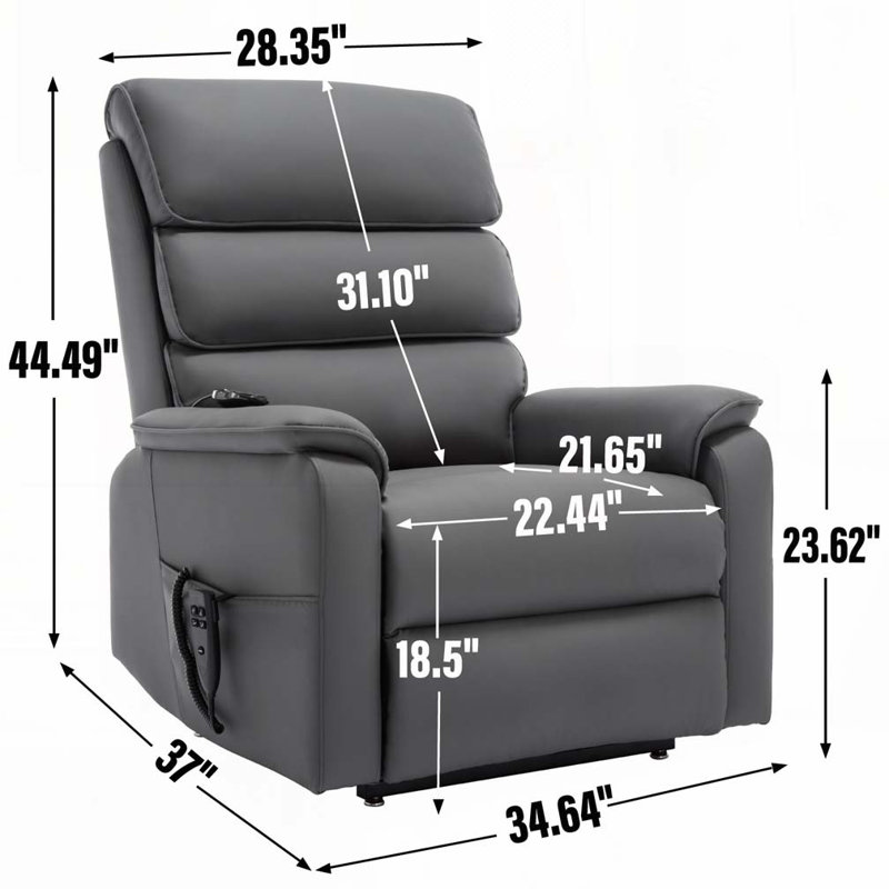 PU Leather Power Lift Recliner Chair with Power-Remote, Heat Massage and Heavy Duty Motion Mechanism, Gray
