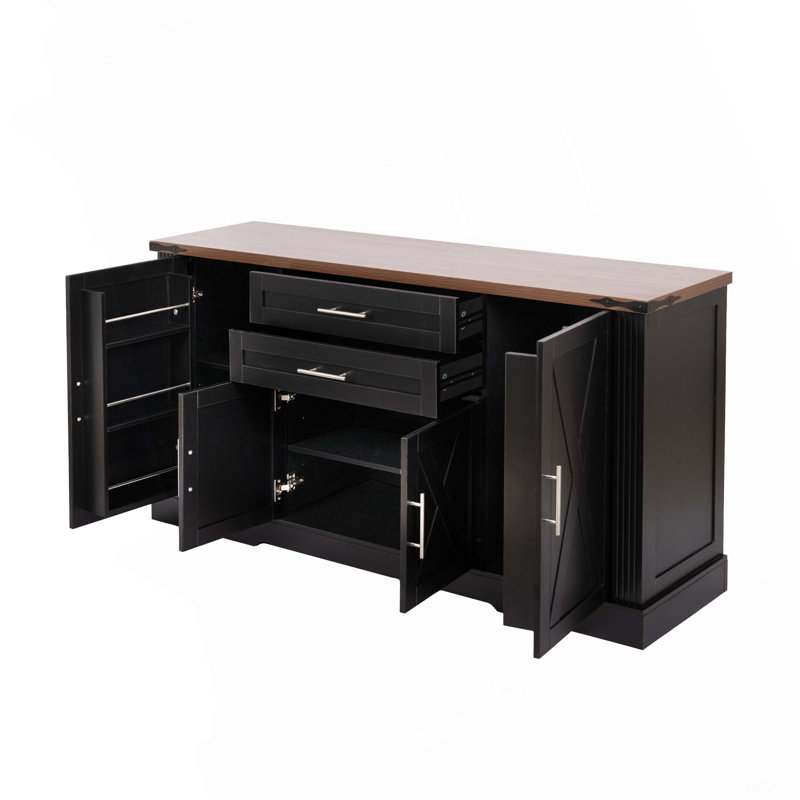 Buffet 63,11 po avec 2 tiroirs Floyds, Noir